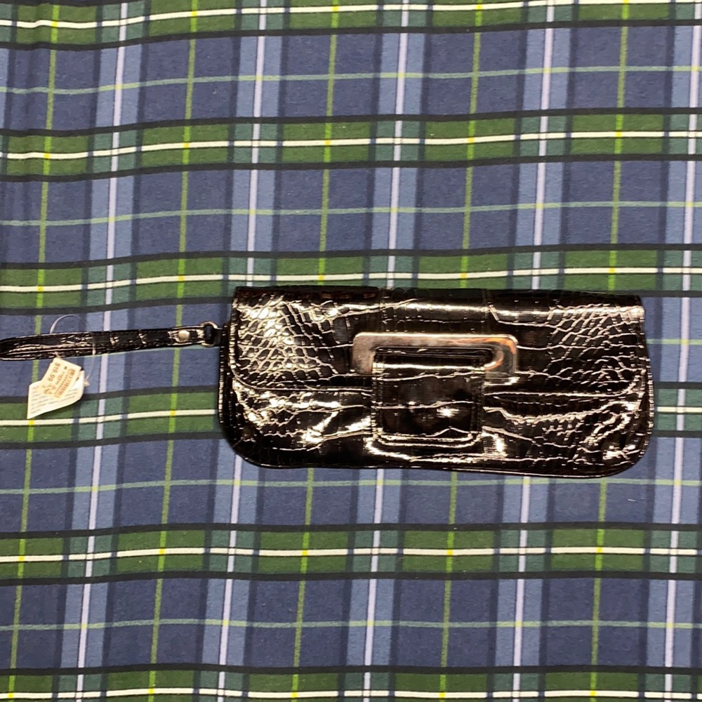 Genuine Faux Leather Black Clutch Purse - Picture 1 of 8